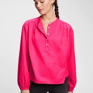 NWT GAP Shirred Henley Top in Jelly Bean Pink